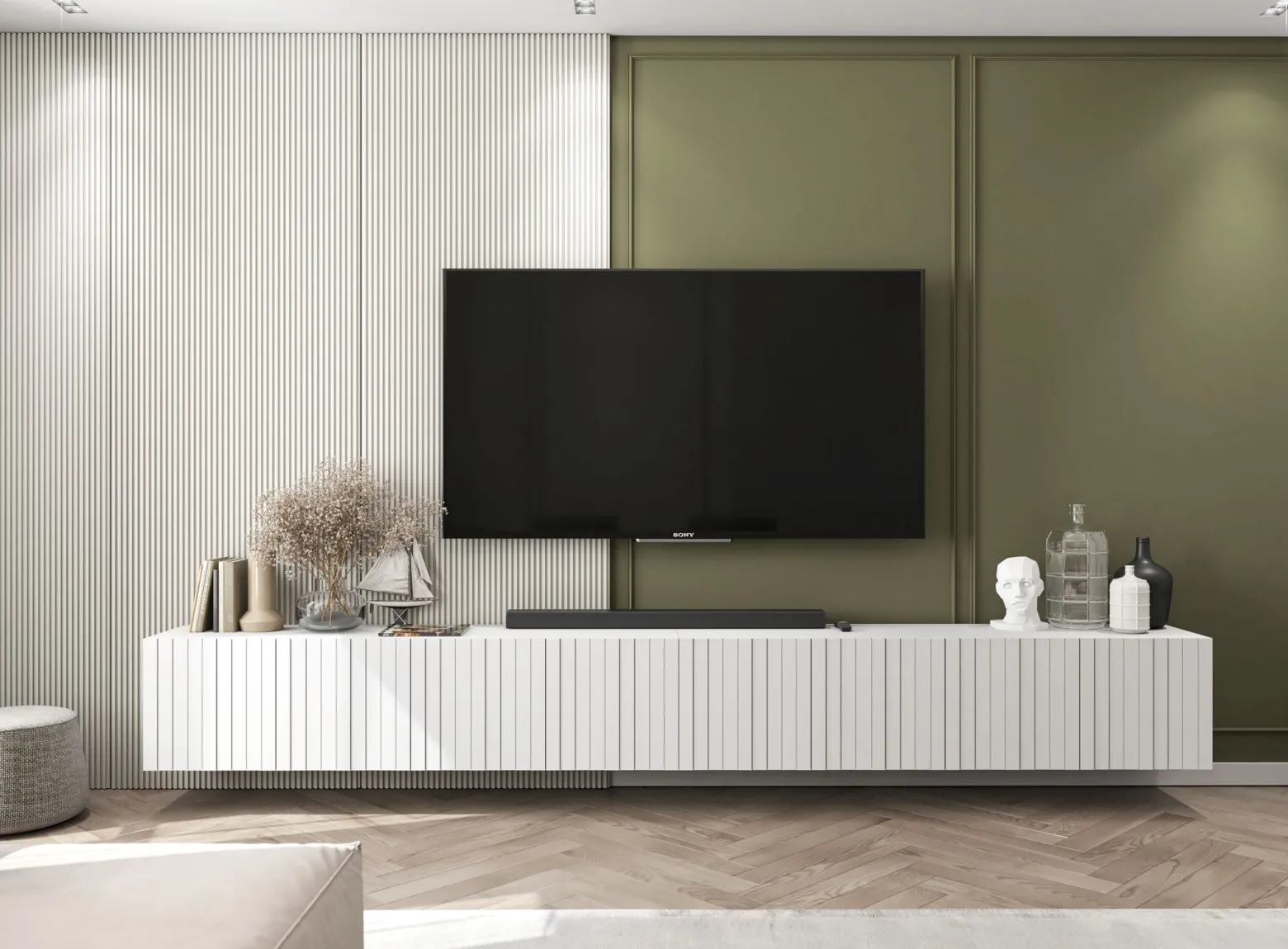 Wisząca Szafka RTV Glamour Komoda RTV Biały MAT 300cm