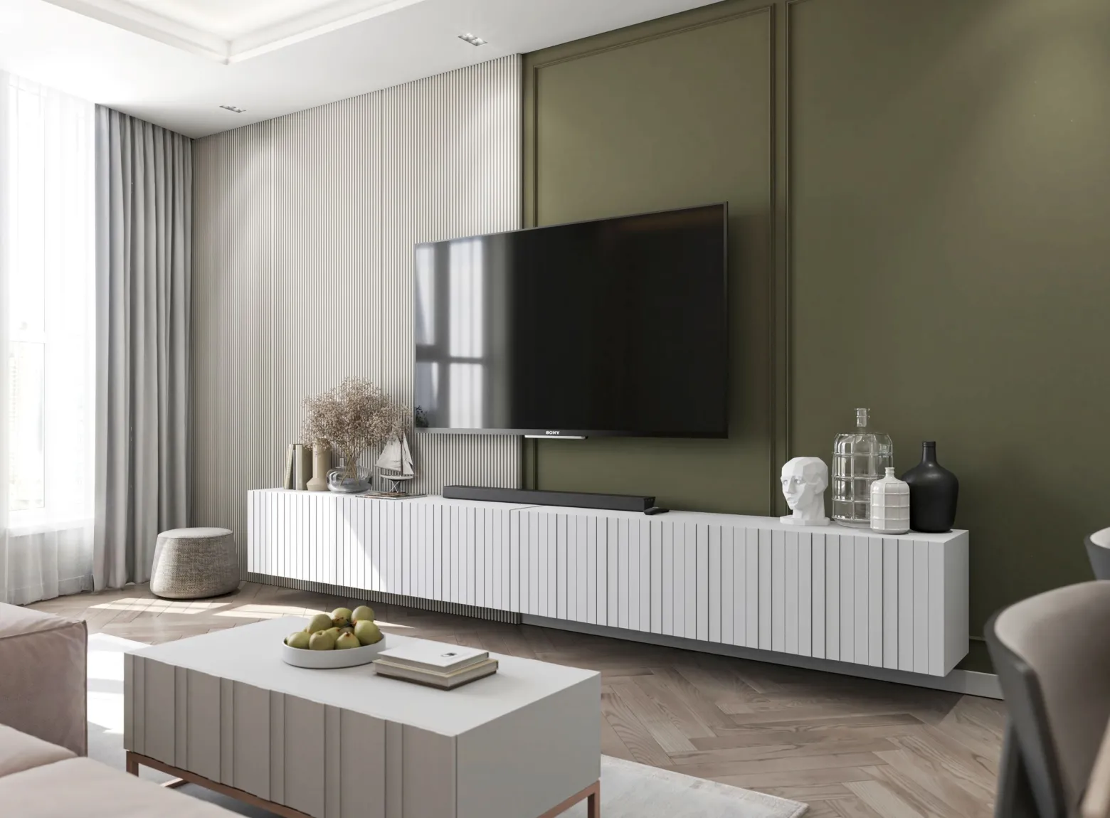 Wisząca Szafka RTV Glamour Komoda RTV Biały MAT 300cm