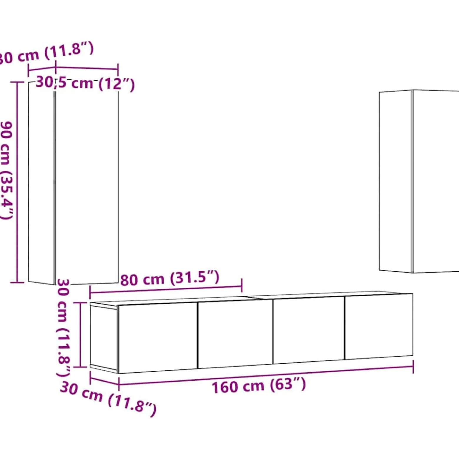 Wiszące szafki telewizyjne 4 szt. stare drewno