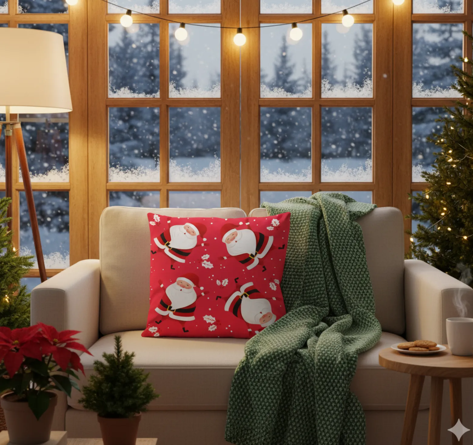 Świąteczna poszewka na poduszkę HOLLY JOLLY 45x45 Mikołaje