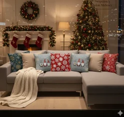 Świąteczna poszewka na poduszkę HOLLY JOLLY 45x45 Mikołaje