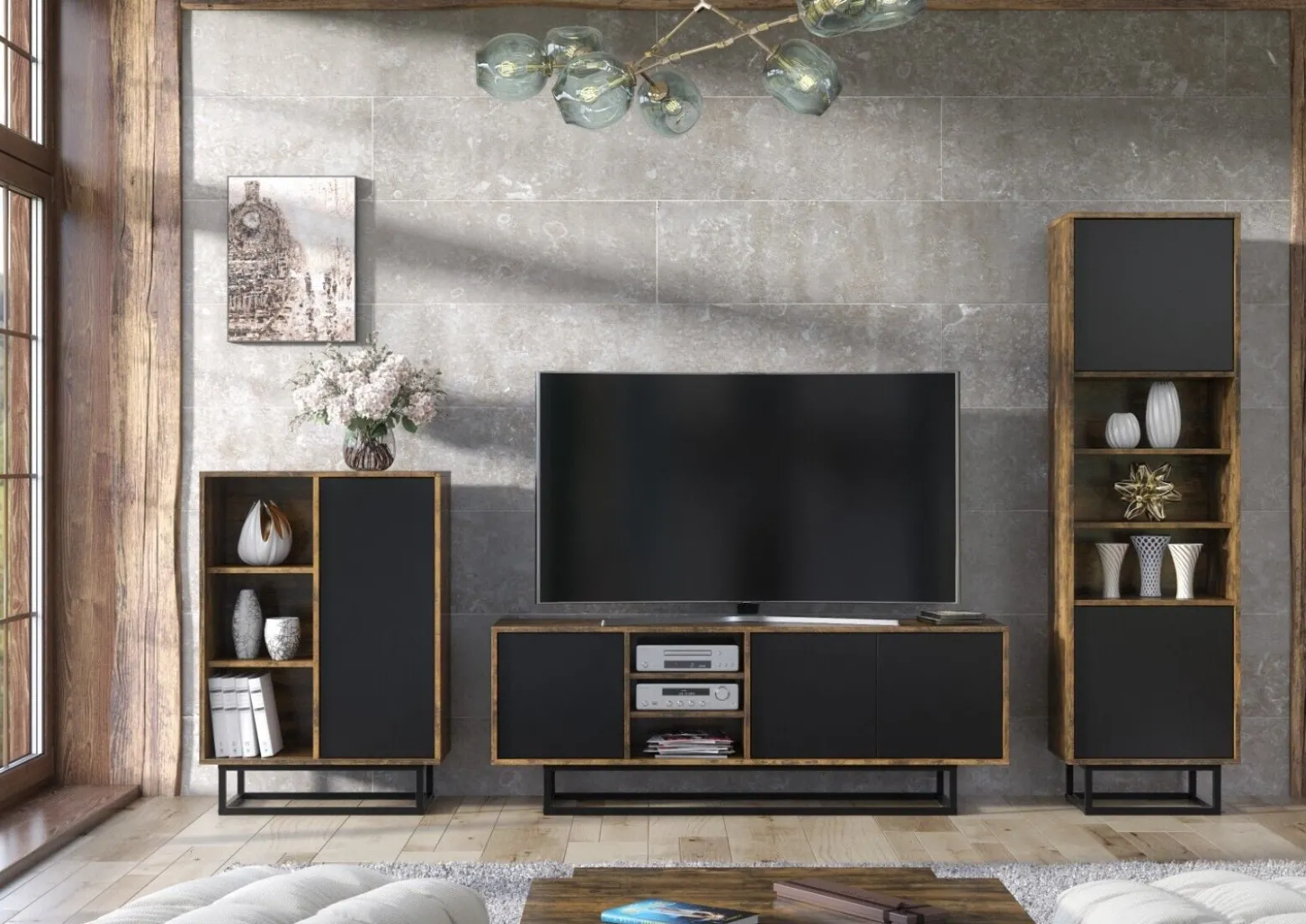 Witryna 175cm Loft ONE FURNITURE Laminat Brąz Rustrykalny