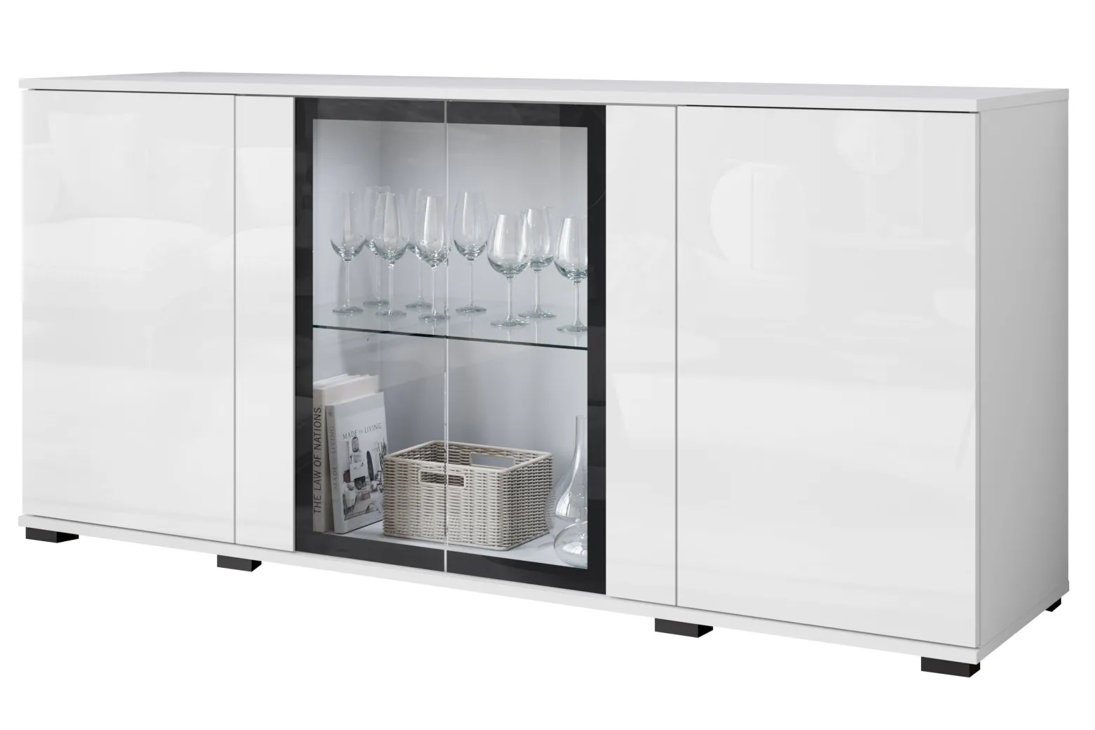 Witryna FARO 150 cm biały/biały połysk