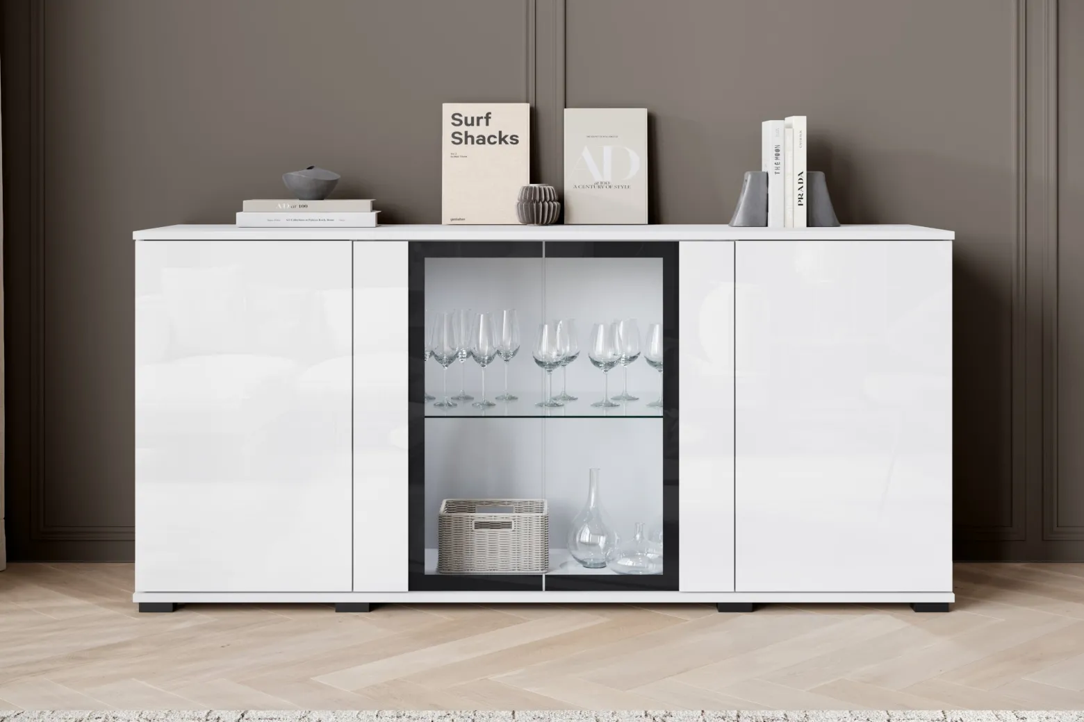 Witryna FARO 150 cm biały/biały połysk