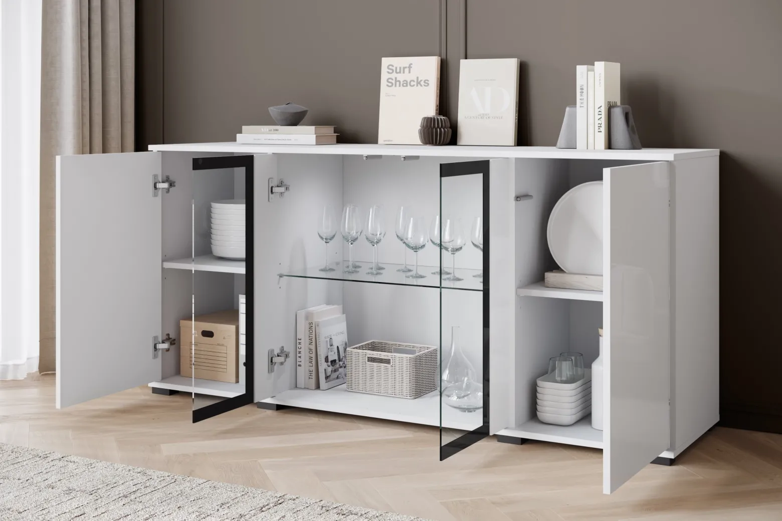 Witryna FARO 150 cm biały/biały połysk