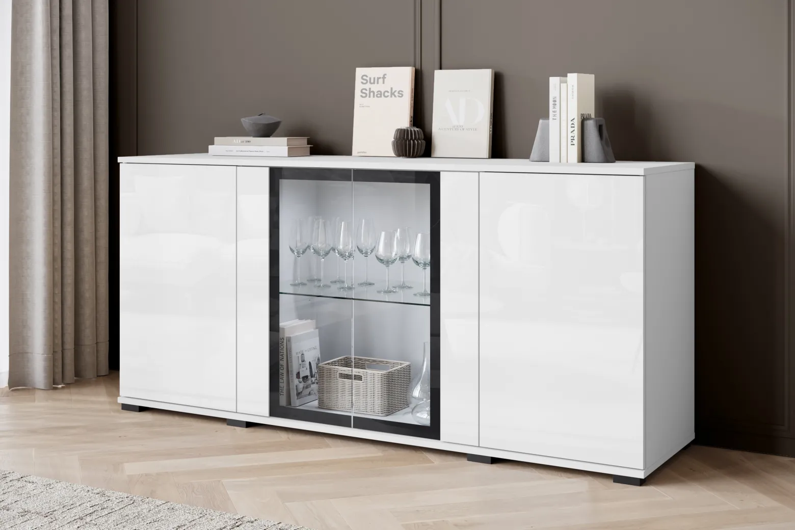 Witryna FARO 150 cm biały/biały połysk