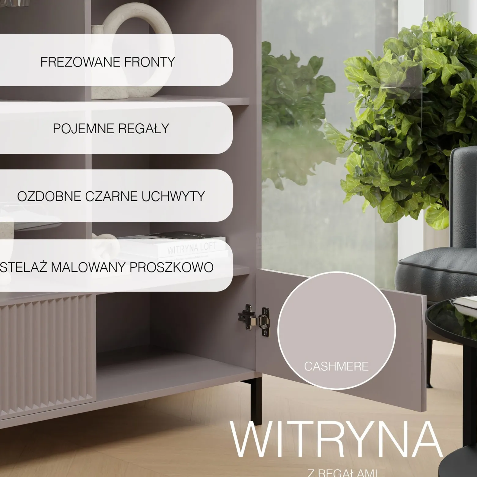 Witryna szeroka WAVE 105 cm - kaszmir