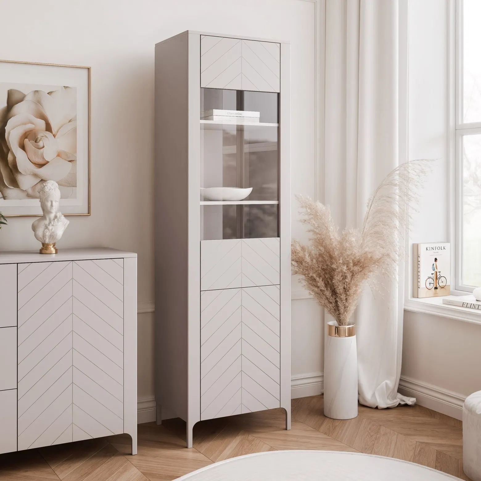 Witryna wąska wysoka LORIEN 60 cm kaszmir