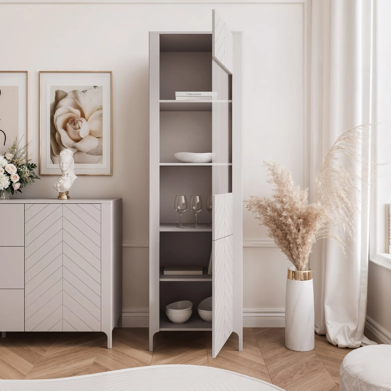 Witryna wąska wysoka LORIEN 60 cm kaszmir