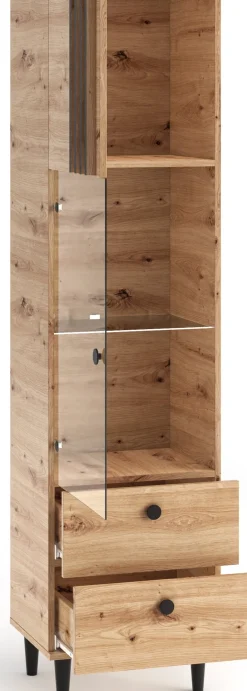 Witryna wysoka 50 cm na alkohol do salonu LERON dąb artisan szklana