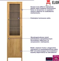 Wąska witryna na nóżkach z szafką dąb craft złoty - Zyax