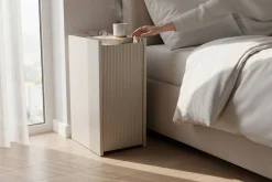 Wąski stolik nocny NARROW ryfle kaszmir półki szafka nocna szerokość 25cm
