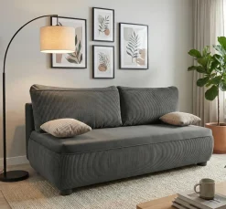 Wygodna sofa sztruksowa ADDA Ciemnoszara – funkcja spania, mechanizm DL