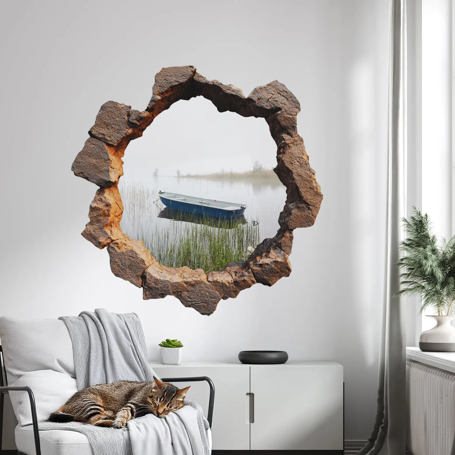 Wyrwa w ścianie malowniczy pejzaż naklejka dziura 3D 60x60