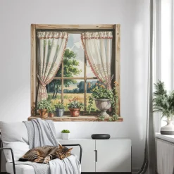 Wyrwa w ścianie sielskie okno naklejka dziura 3D 78x80