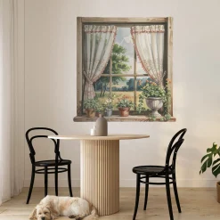 Wyrwa w ścianie sielskie okno naklejka dziura 3D 78x80