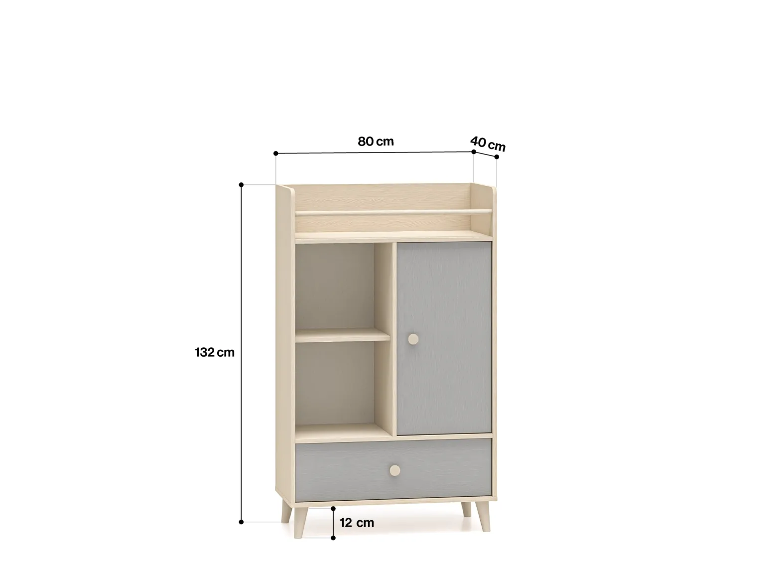Wysoka Komoda z Szufladą Do Pokoju Dziecięcego 80 cm MEVEL Szara Beż