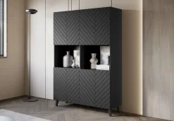 Wysoka komoda LOKET 160 cm czarny grafit/czarny MDF wzór M3