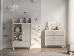 Wysoka Komoda z Szufladą Do Pokoju Dziecięcego 80 cm MEVEL Szara Beż