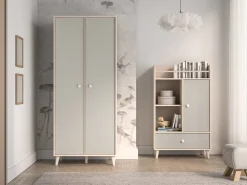 Wysoka Komoda z Szufladą Do Pokoju Dziecięcego 80 cm MEVEL Szara Beż
