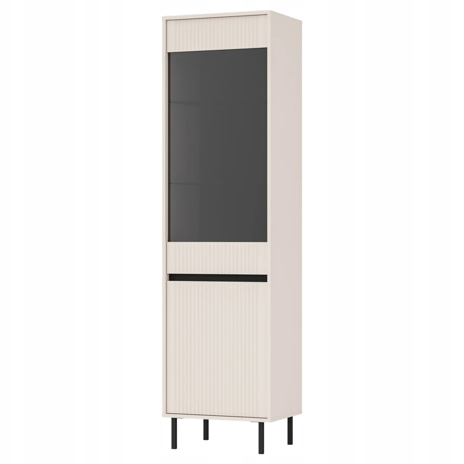 Wysoka WITRYNA 205 cm RYFLE Półki SZKŁO BEŻOWA OSAKA