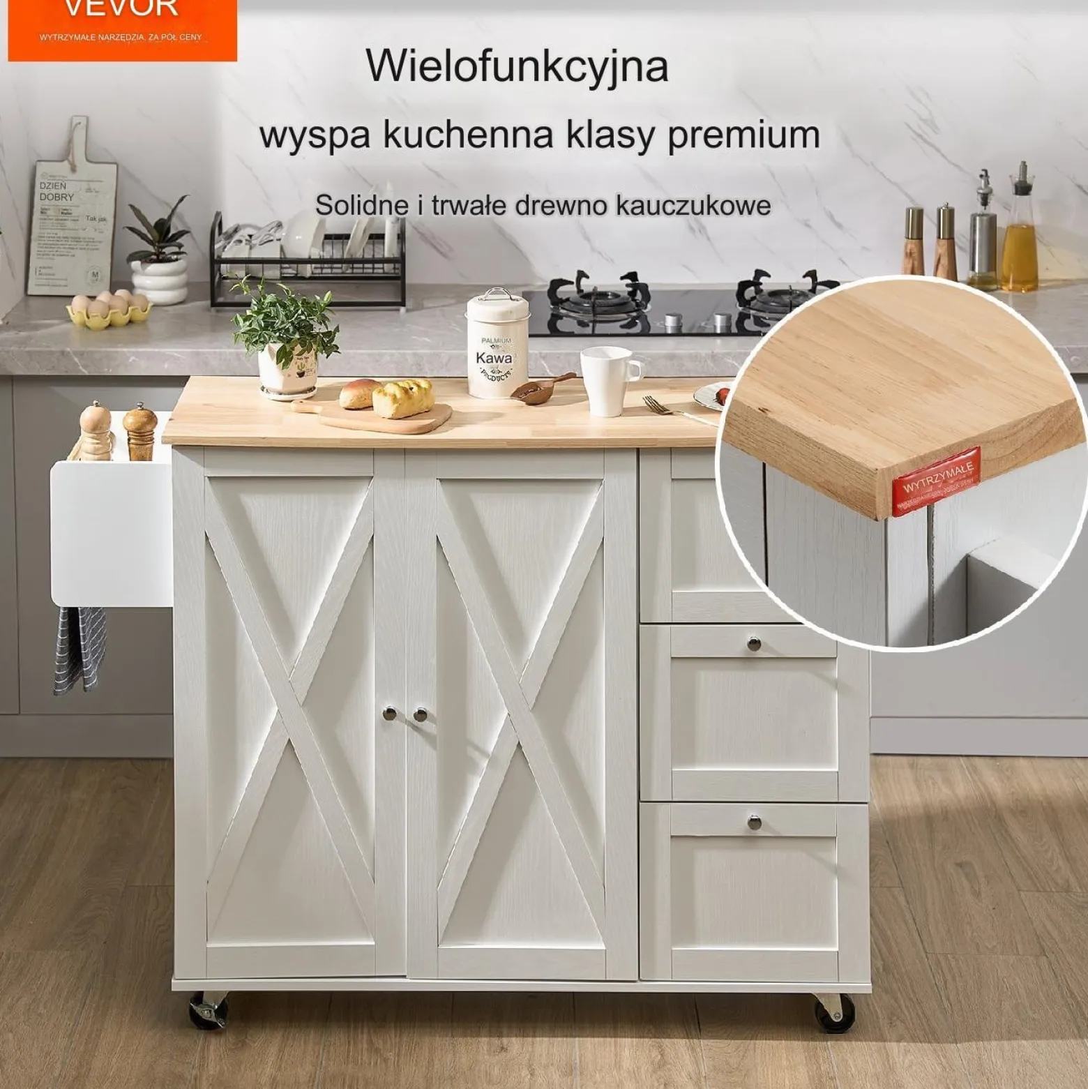 Wyspa kuchenna stół barowy regał szafka kredens na kółkach 143x68 cm
