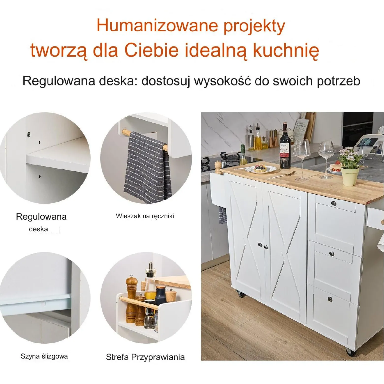 Wyspa kuchenna stół barowy regał szafka kredens na kółkach 143x68 cm