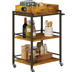 Wózek kuchenny zdejmowana taca brązowa vintage retro loft na kółkach 86 cm