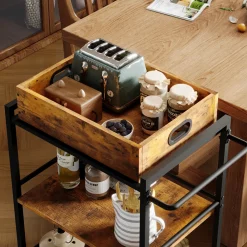 Wózek kuchenny zdejmowana taca brązowa vintage retro loft na kółkach 86 cm