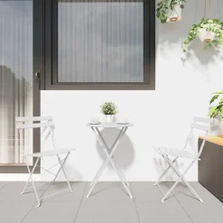 2x Krzesło Ogrodowe Metalowe Białe Składane Na Taras Balkon Ogród