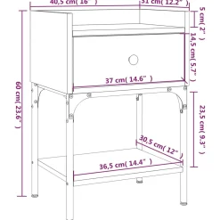 2x Szafka Nocna Komoda Stolik Półka Nocna Do Sypialni 40.5x31x60 cm