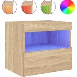 2x Szafka Nocna Stolik Komoda Brązowa z LED Do Sypialni 50x40x45 cm