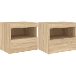 2x Szafka Nocna Stolik Komoda Brązowa z LED Do Sypialni 50x40x45 cm