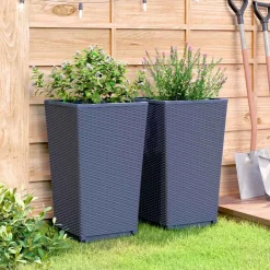 2x Donica Ogrodowa Szara Plastikowa Doniczka Na Ogród 32,5x32,5x57