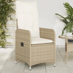 2x Krzesło Ogrodowe Rozkładane z Poduszką Fotel Ogrodowy Beżowy Rattan