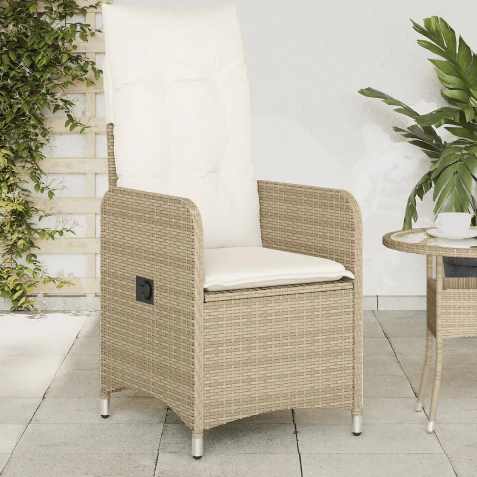 2x Krzesło Ogrodowe Rozkładane z Poduszką Fotel Ogrodowy Beżowy Rattan