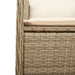 2x Krzesło Ogrodowe Rozkładane z Poduszką Fotel Ogrodowy Beżowy Rattan