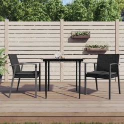 2x Krzesło Ogrodowe z Poduszkami Rattan Czarne Na Taras Balkon Ogród