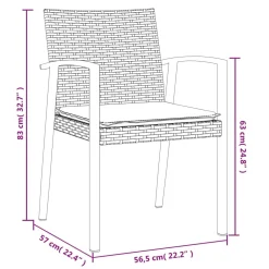 2x Krzesło Ogrodowe z Poduszkami Rattan Czarne Na Taras Balkon Ogród
