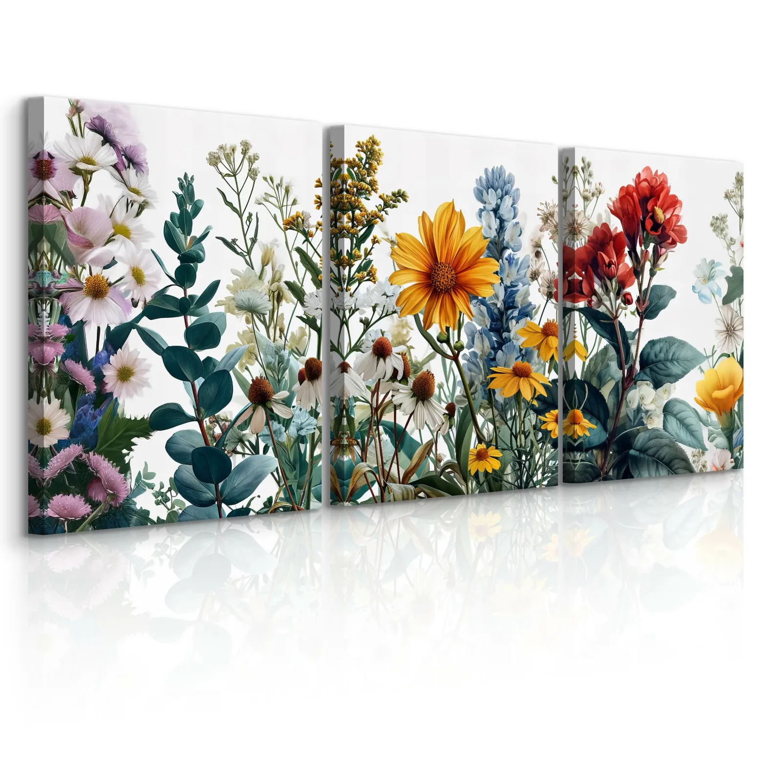 3x Obraz Set Kolorowe Polne Kwiaty Natura Rośliny 30x40cm
