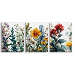 3x Obraz Set Kolorowe Polne Kwiaty Natura Rośliny 30x40cm
