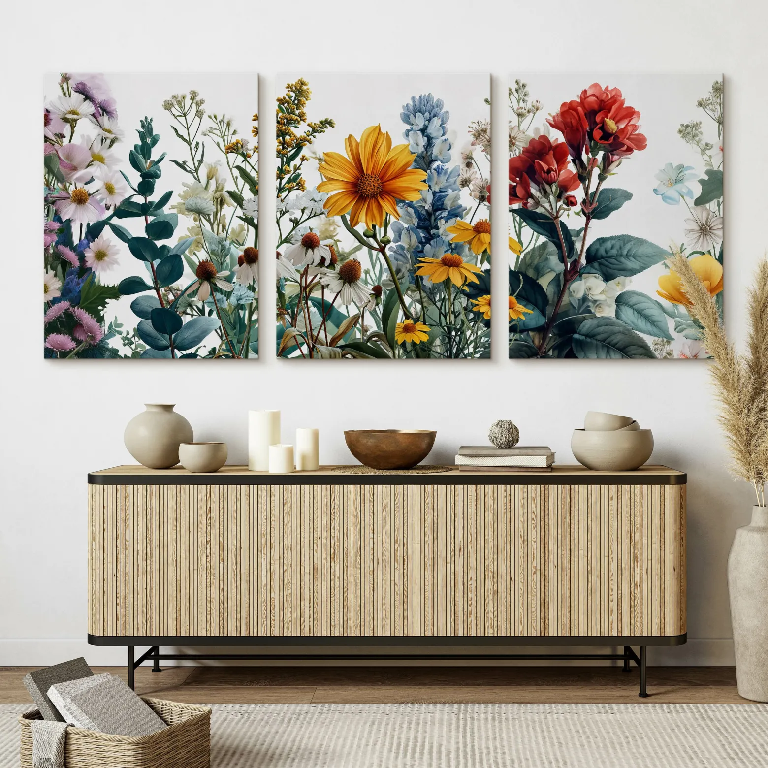 3x Obraz Set Kolorowe Polne Kwiaty Natura Rośliny 30x40cm