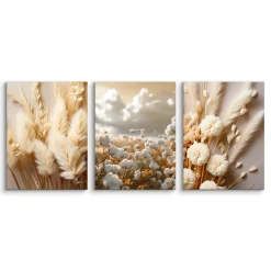 3x Obraz Set Kwiaty Bawełna Trawy Natura W Stylu Boho 30x40cm