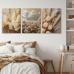 3x Obraz Set Kwiaty Bawełna Trawy Natura W Stylu Boho 30x40cm