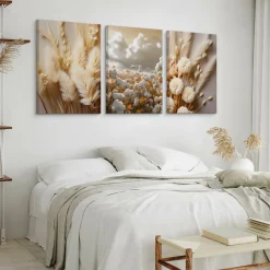 3x Obraz Set Kwiaty Bawełna Trawy Natura W Stylu Boho 30x40cm
