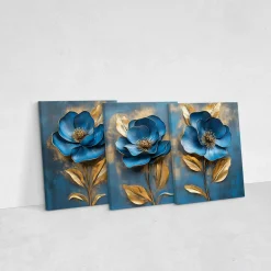3x Obraz Set Niebieskie Abstrakcyjne Kwiaty 30x40cm