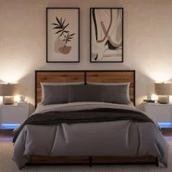 2x Szafka Nocna Biała z Szufladą Wisząca z LED Do Sypialni 45x31x40,5 cm