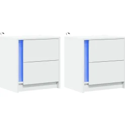 2x Szafka Nocna Stolik Biała z Szufladą z LED Do Sypialni 43x34x45 cm