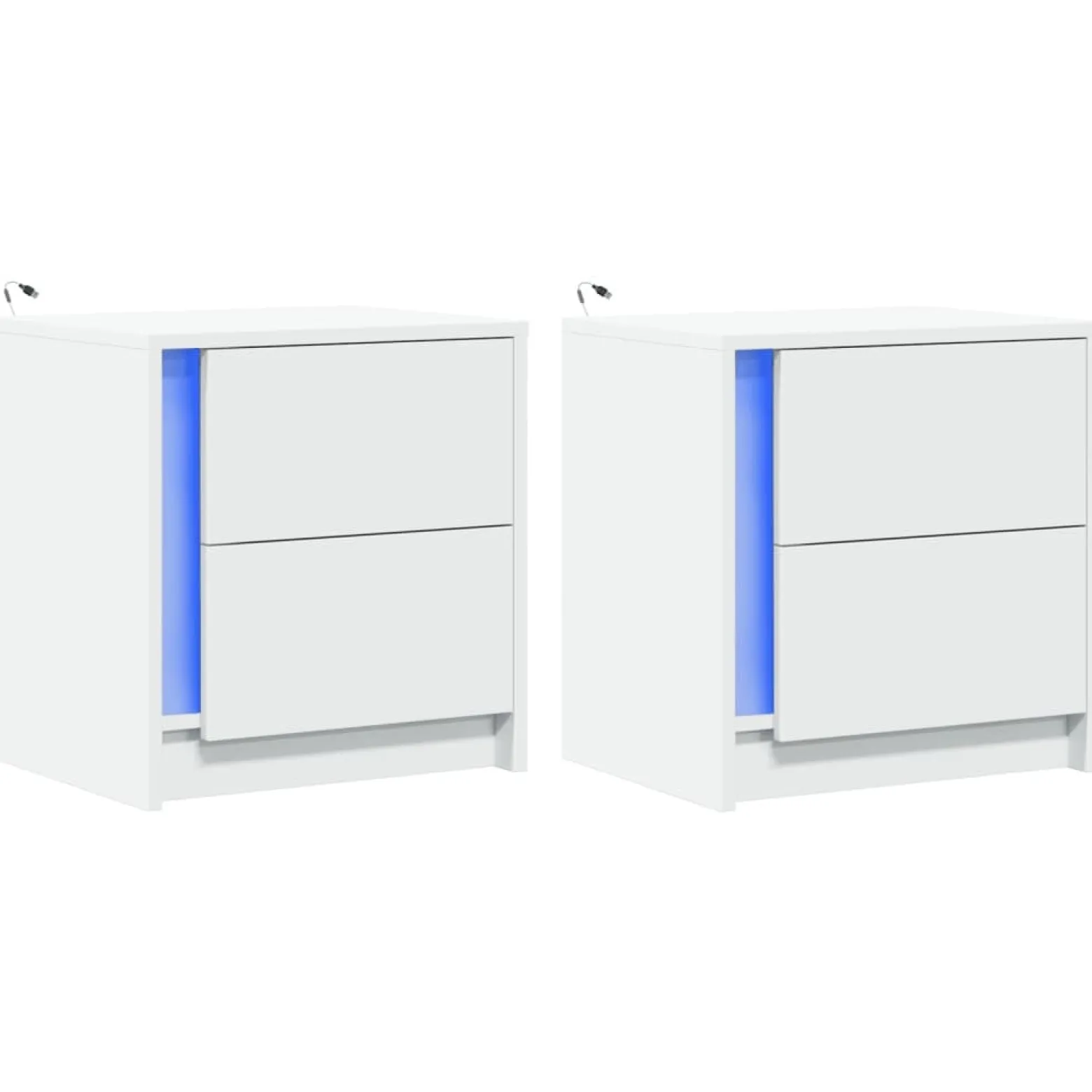 2x Szafka Nocna Stolik Biała z Szufladą z LED Do Sypialni 43x34x45 cm