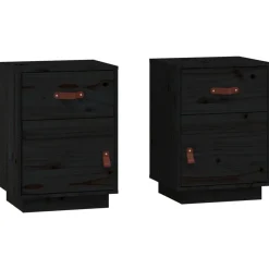 2x Szafka Nocna Stolik Czarna z Szufladą z Drzwiami Do Sypialni 40x34x55 cm
